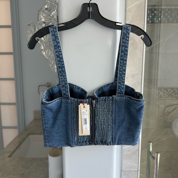 Alice + Olivia Jeanna Denim Bustier Crop Top - Picture 8 of 10